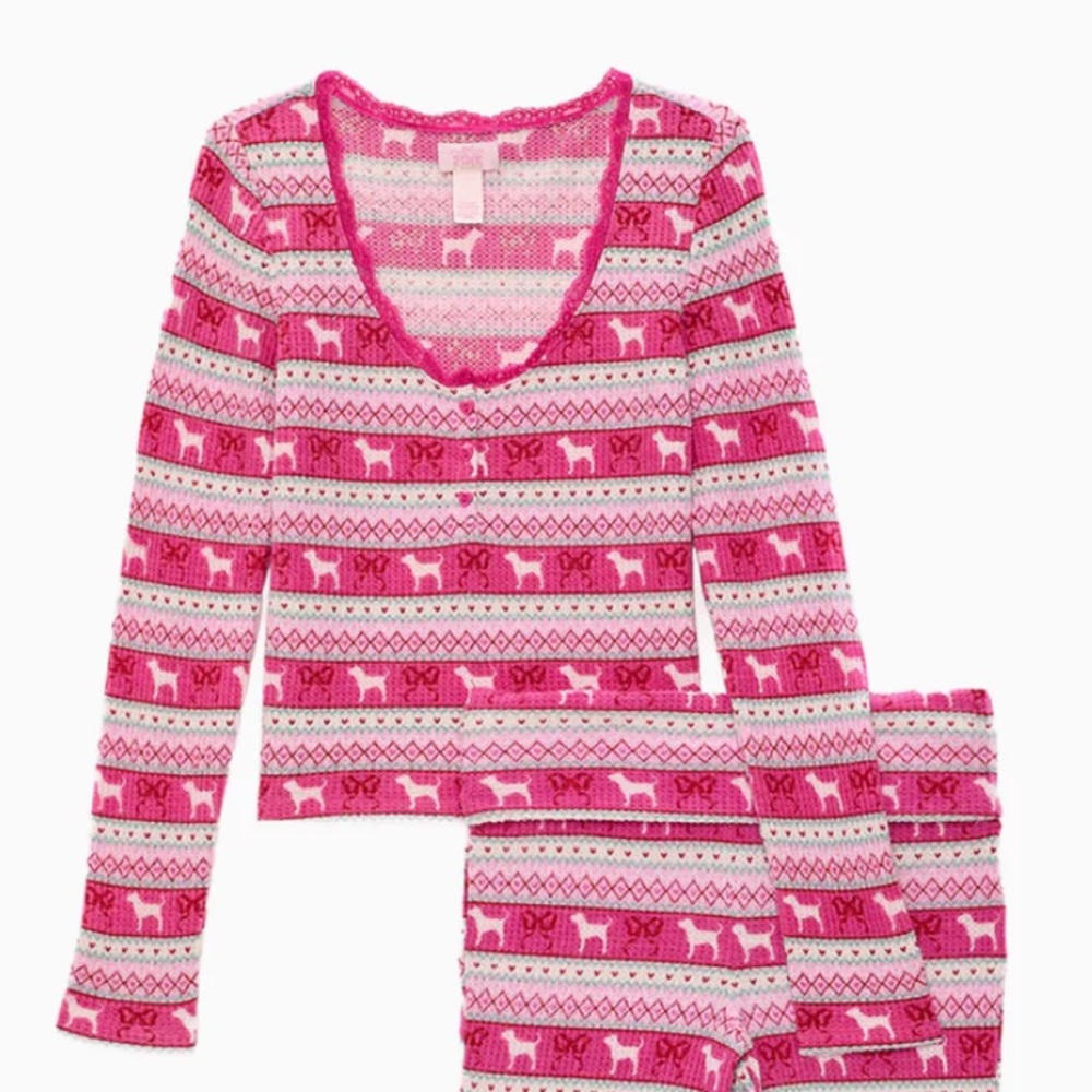 PINK X LoveShackFancy Waffle Henley Shirt